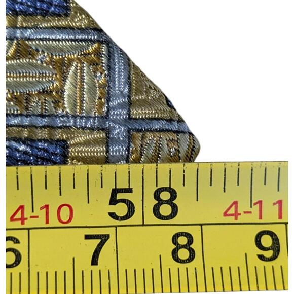 Robert Talbott Tie Mens 58.25" Best Of Class Silk Gold Blue Geometric Rectangle - Picture 8 of 8